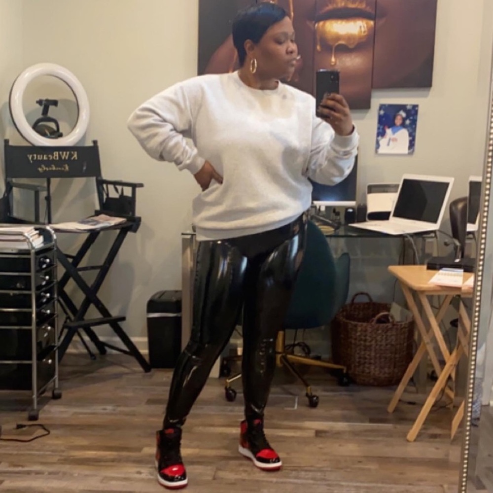 Black patent leather leggings